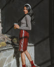 Bordeaux Faux Leather Zip Up Pencil Skirt - My Store