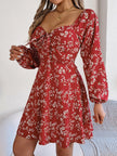 Printed Sweetheart Neck Balloon Sleeve Mini Dress - My Store