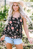 Beige Floral Spaghetti Straps Strappy Back Tank Top - My Store