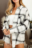 White Plaid Raw Hem Button up Jacket with Pocket - My Store