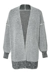 Gray Plaid Knitted Long Open Front Cardigan - My Store