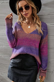 Multicolored Rib-Knit V-Neck Knit Pullover - My Store