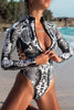 Gray Snake Print Zipper Cut-out Rash Guard Swimsuit - My Store