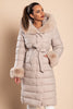 Long padded winter jacket with faux fur, beige - My Store