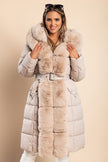 Padded winter jacket with faux fur, beige - My Store