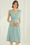 Shopymommy 18466 Lace V-Neck Maternity & Nursing Nightgown Green - My Store