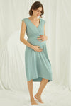 Shopymommy 18466 Lace V-Neck Maternity & Nursing Nightgown Green - My Store