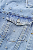 Mist Blue Rhinestones Studded Denim Jacket - My Store