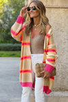 Stripe Printed Ribbed Long Knitted Cardigan - My Store