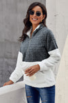 Women Charcoal White Zip Neck Oversize Fluffy Fleece Pullover - My Store