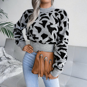 Actual Picture Autumn And Winter Casual Leopard Print Waist Knit Open - My Store