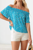 Off Shoulder Smocking Band Ditsy Print Top - My Store