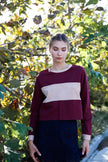 Burgundy Colorblock Long Sleeve Crop Top Sweatshirt /2-2-2 - My Store