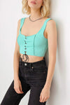 Solid Lace Up Sleeveless Round Neckline Front & Back Crop Top - My Store