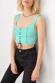 Solid Lace Up Sleeveless Round Neckline Front & Back Crop Top - My Store