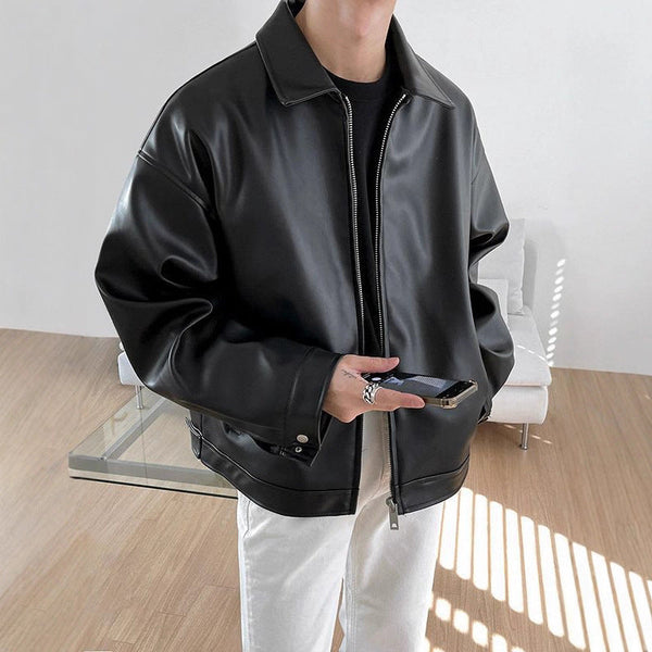 Men's Korean Leather Baseball Jacket - My Store