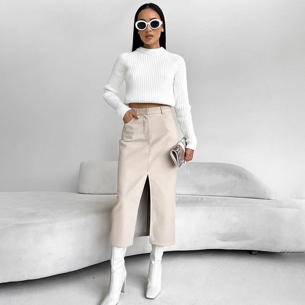 Women's Fleece-Lined PU Leather Skirt - My Store