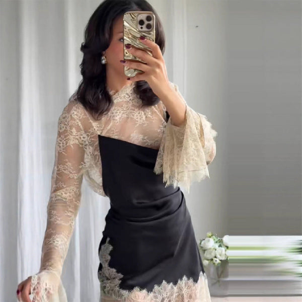Women's Lace Patchwork Satin Mini Dress - My Store