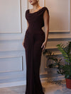 Women's Brown Swoosh Collar Maxi Dress - My Store