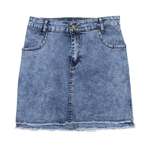 Women's High Stretch A-Line Mini Skirt in Washed Denim - My Store