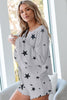 White Star Print Knit Long Sleeve Short Pajamas Set - My Store