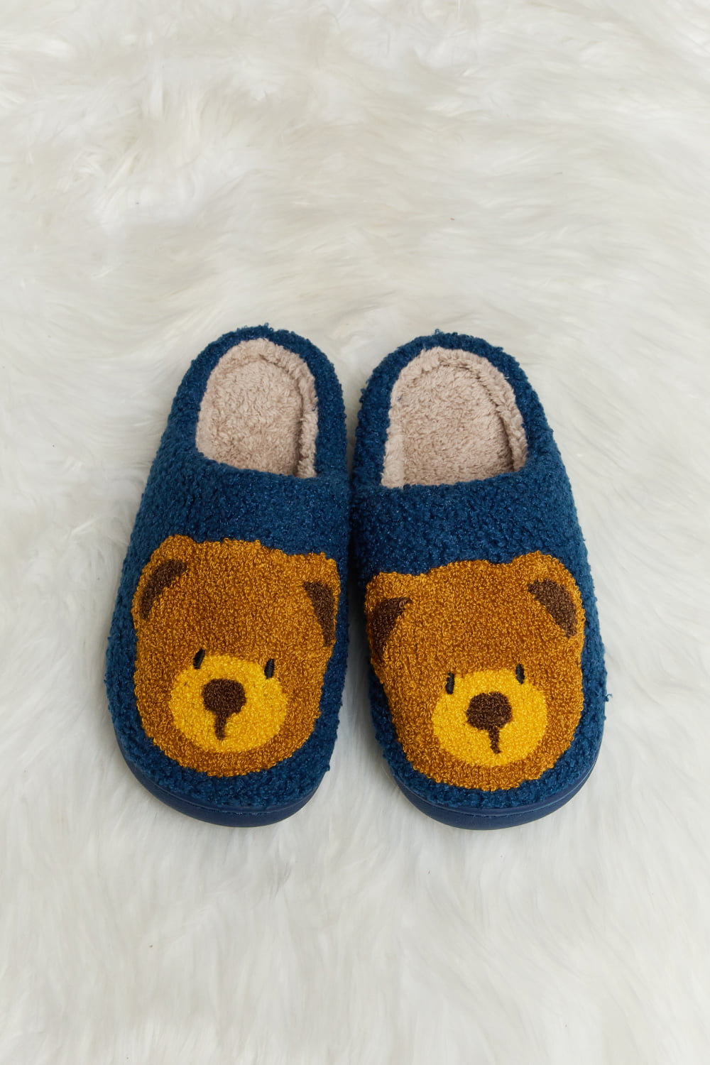 Melody Teddy Bear Print Plush Slide Slippers - My Store