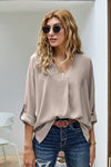 Elegant Apricot V Neck 3/4 Sleeve High Low Hem Shirt - My Store