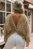 Khaki Exposed Seam Twist Open Back Oversized Sweatshirt - My Store