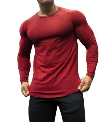 Men's Solid Color Long Sleeve Cotton T-Shirt: Spring Jogger Sports Muscle Exercise (3XL)