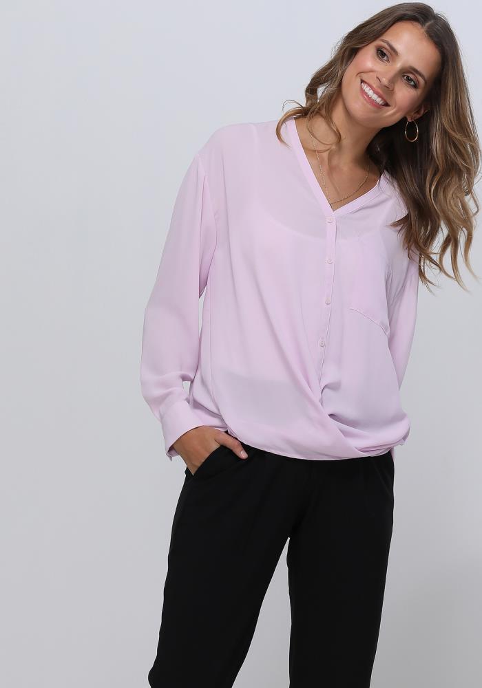 V-Neck Wrap Hem Blouse - My Store