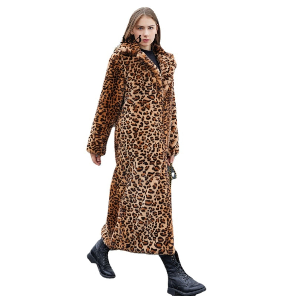 Winter Women's Faux Fur Leopard Print Rabbit Tailored Collar Warm - My Store