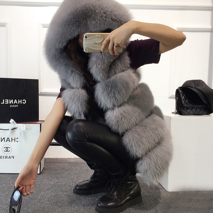 2022 Winter Sleeveless Artificial Fox Fur Coat Gilet Faux Fur Jacket - My Store