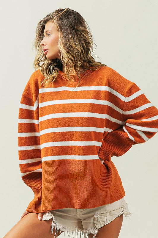 Ribbed Hem Stripe Sweater - My Store