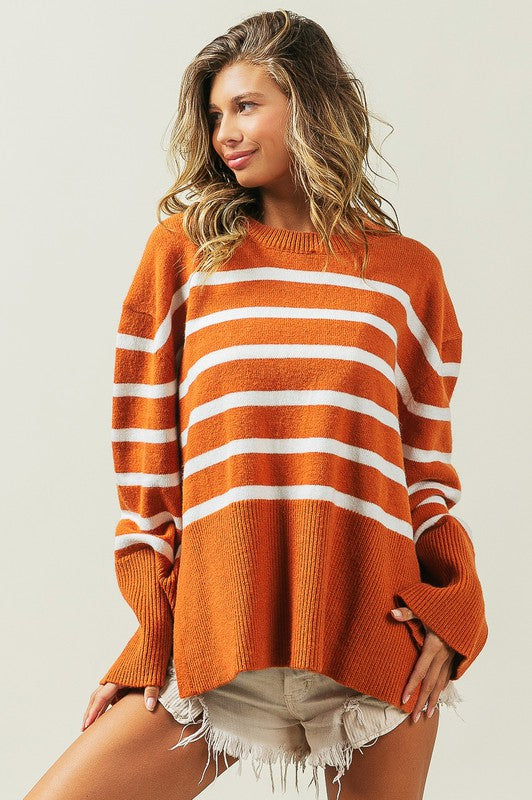 Ribbed Hem Stripe Sweater - My Store