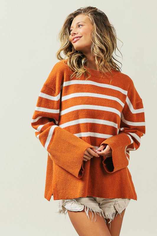 Ribbed Hem Stripe Sweater - My Store