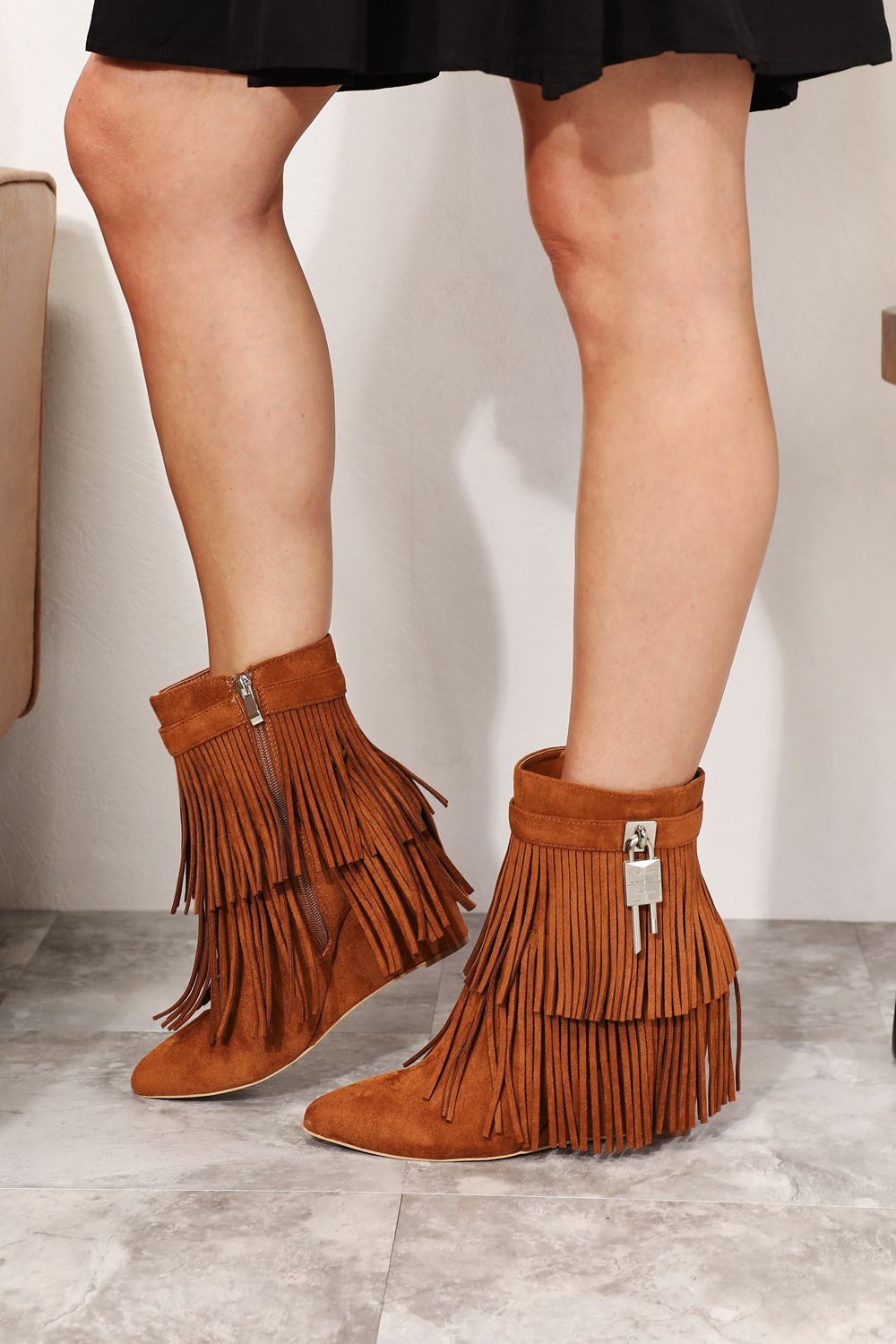 Legend Women's Tassel Wedge Heel Ankle Booties - My Store