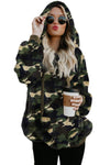 Women's Winter Green Camo Print Warm Furry Pullover Hoodie - My Store