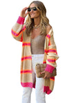 Stripe Printed Ribbed Long Knitted Cardigan - My Store