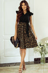 Black Flutter Sleeve Bodice Splicing Leopard Print Dress - My Store