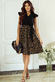 Black Flutter Sleeve Bodice Splicing Leopard Print Dress - My Store