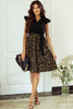 Black Flutter Sleeve Bodice Splicing Leopard Print Dress - My Store