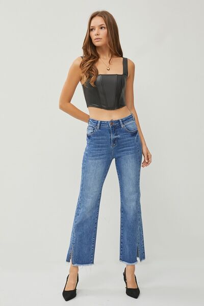 RISEN High Waist Raw Hem Slit Straight Jeans - My Store