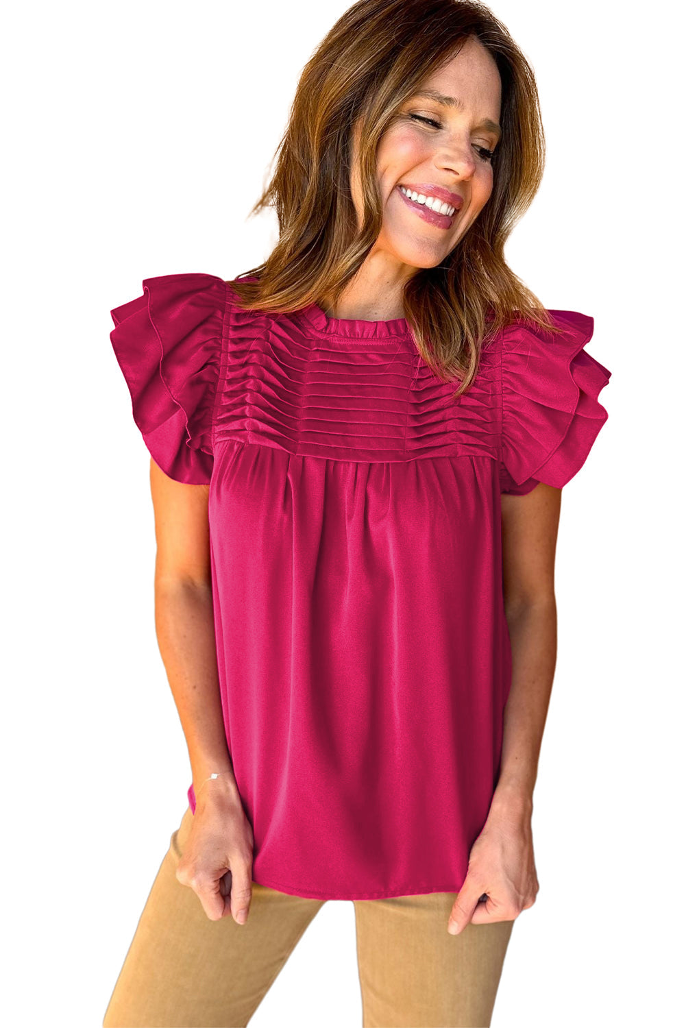 Black Smocked Ruffle Sleeve Blouse - My Store