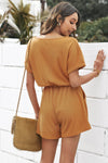 Casual Brown Short Sleeve Pocketed Knit Romper - My Store