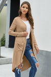 Khaki Selected Button Down Pocketed Knit High Low Long Cardigan - My Store