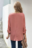 Pink V Neck 3/4 Sleeve High Low Hem Shirt - My Store