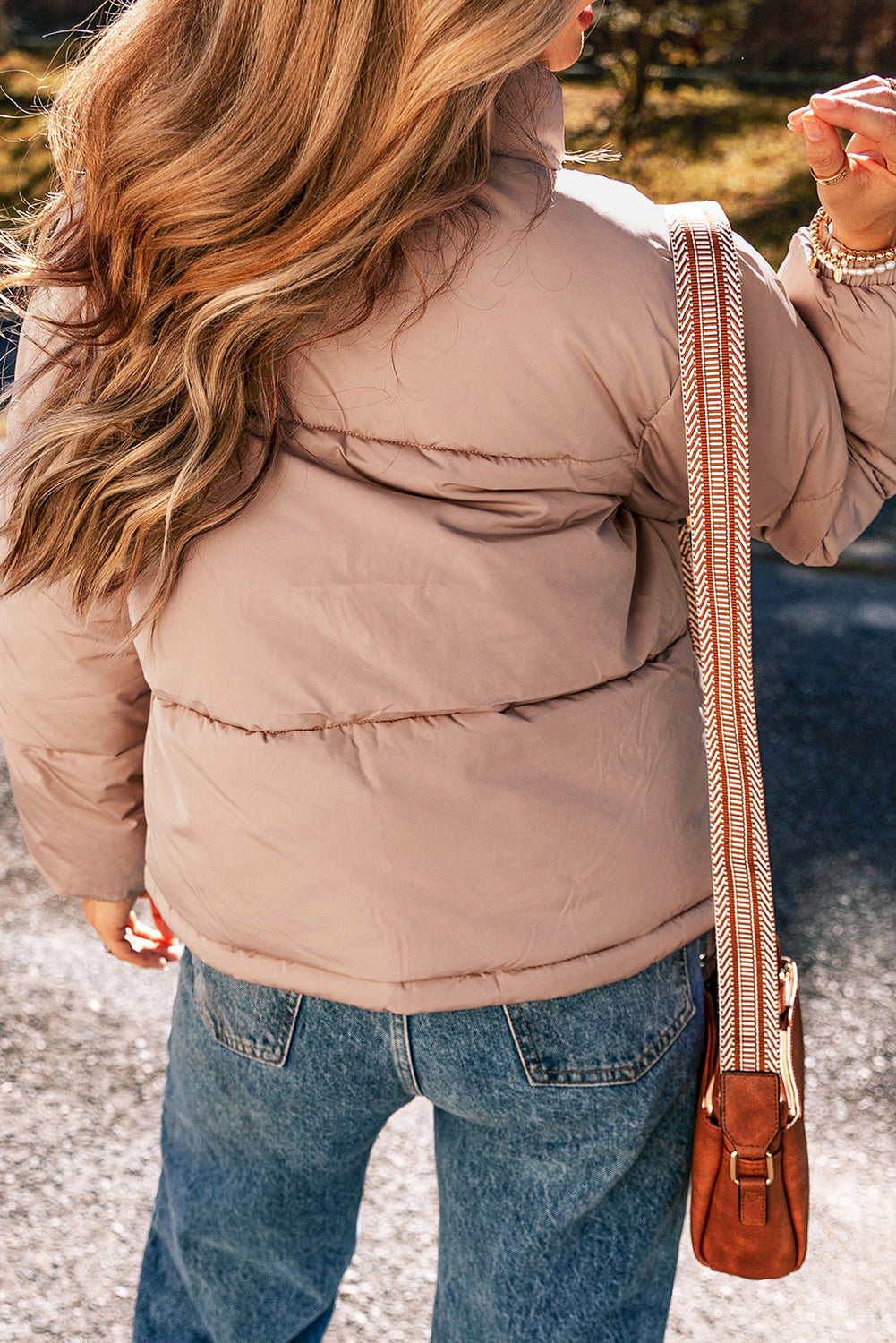 Apricot Pink Full Zipper Quilted Puffer Jacket - My Store