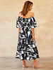 Printed Off-Shoulder Balloon Sleeve Dress - My Store