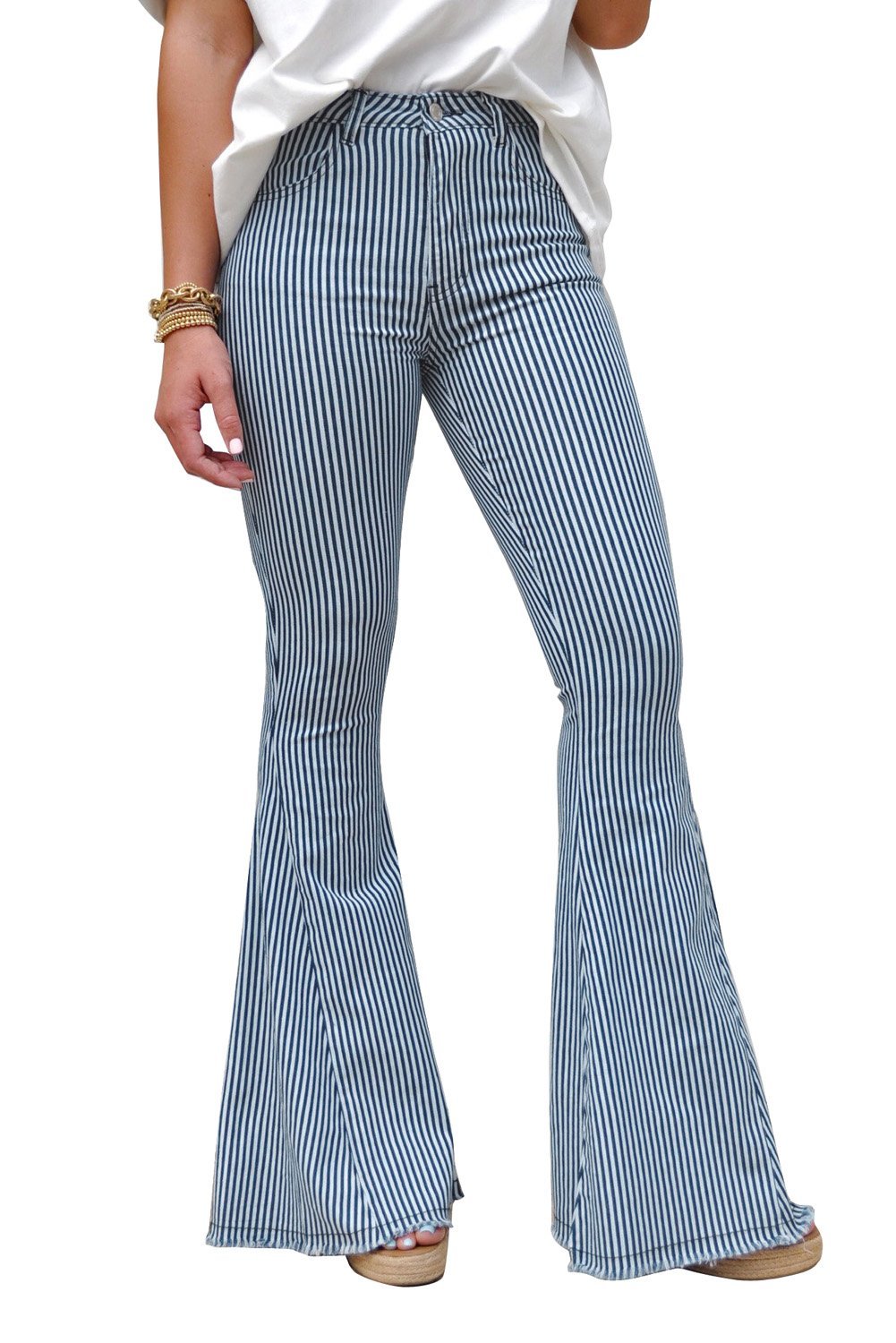 Women's Sky Blue Mile High Pin Stripe Bell Bottoms - My Store