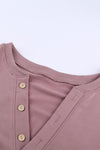 Women Pink Buttoned V Neck Cotton Loose Fit Top - My Store